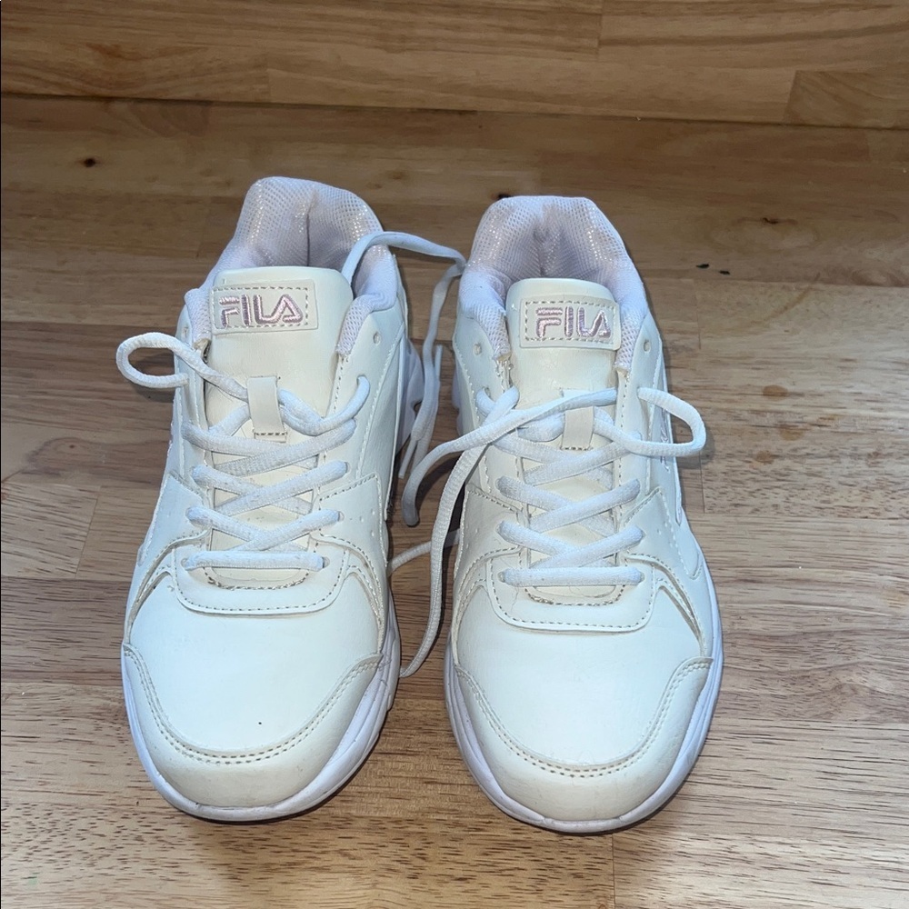 Fila Cream Sneakers with Pink Accents